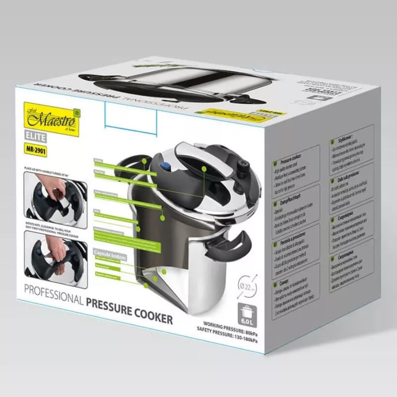 Maestro MR-2901 ātrpods uz plīts, 6 l, 22 cm, sudrabains, 80 kPa