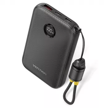 Power bank Vention FKAB0-C 10000 mAh, 2× USB-C + 1× USB-A, 22.5 W, Melns