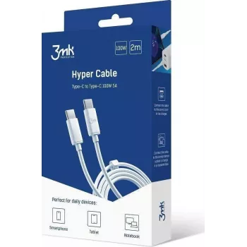 Kabelis USB 3MK USB-C - USB-C 2 m Balts