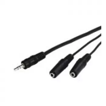 Wentronic Goobay 3,5 mm ligzdas adaptera kabelis, melns, 0,2 m - 3,5 mm spraudnis (3 kontaktu, stereo) > 2x 3,5 mm ligzda (2 kontaktu, mono) (50465)