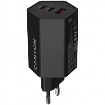 CANYON HEXAGON 65 GaN lādētājs 65W 2xPD 1xQC EU Melns (CND-CHAHEX65B)