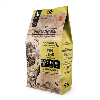 Sausā suņu barība Wiejska Zagroda Tītars ar Zosi 2 kg — Pieaugušiem, Bezgraudu, 31% Olbaltumvielas, 20% Tauki