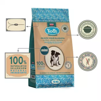 FOLK Junior Small breeds Gentle meal kucēniem ar trusi, teļa gaļu un burkānu - sausā suņu barība - 10kg