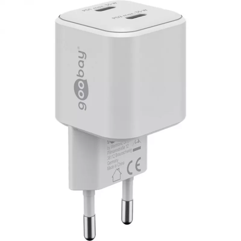 USB-C Divu Ātrās Uzlādes Lādētājs Nano, PD, GaN, 35 W (Balts, 2x USB-C, Power Delivery 3.0)