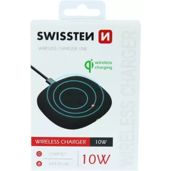 Swissten 22055500 bezvadu uzlādes paliktnis 10 W ar 1,5 m USB-C vadu, melns