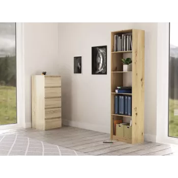 Biroja grāmatu plaukts Top e shop R50 ARTISAN — Ozolkoka apdare, 5 plaukti, skaidu plātnes rāmis
