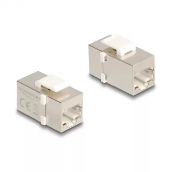 Delock 90637 Keystone modulis RJ45 ligzda uz RJ45 ligzda, Cat.6 FTP, sudraba/balts