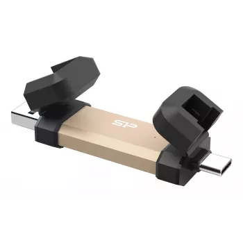 USB zibatmiņa Silicon Power DS72 1 TB, USB 3.2 Gen 2, Type-A un Type-C, alumīnijs/gumijas vāciņš, zelta
