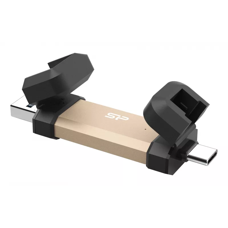 Silicon Power DS72 1 TB portatīvais SSD, USB 3.2 Gen 2, USB-A/USB-C, zelta