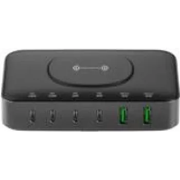 4smarts Lādētāja dokstacija - 7-in-1 - 100 W - 5 A - PD/PPS, PD 3.0, QC 3.0, HiSilicon ātrā uzlāde, AFC - 6 izejas porti (24 kontaktu USB-C, USB)