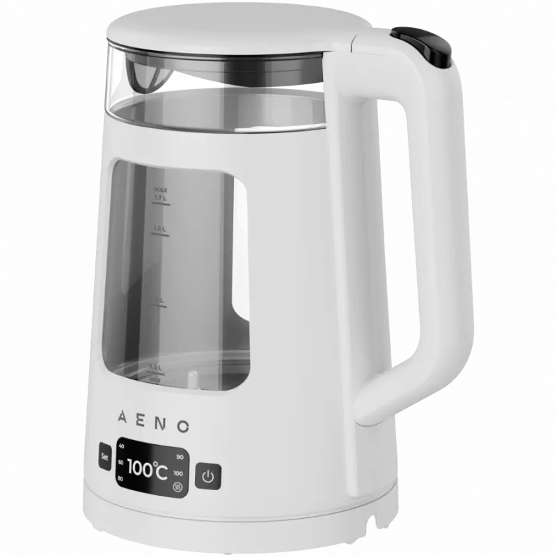 AENO Elektriskā tējkanna EK6: 1850-2200W, 2L, Strix, kvadrātveida korpuss, caurspīdīgs vāks, augstas izturības stikls, LED apgaismojums, automātiska izslēgšanās, aizsardzība pret sausu tvertni