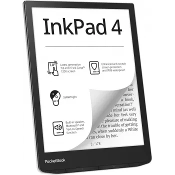 E-grāmatu lasītājs PocketBook InkPad 4 7.8 collu E Ink Carta, 32 GB, Wi‑Fi, Melns/Sudrabs