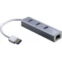 Inter-Tech Argus IT-310-S USB-C centrmezgls - 2x USB 3.2 Gen 1 Type-A + Gigabit Ethernet - alumīnijs pelēks