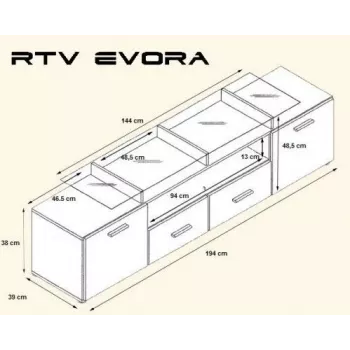 Cama TV statīvs EVORA 200 balts/balts glancēts