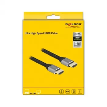 DELOCK Ultra High Speed HDMI kabelis 48 Gbps 8K 60Hz Pelēks 2m Sertificēts
