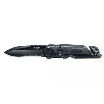 Kaujas/taktiskais nazis Walther 5.0728 — Spear Point, nerūsējošā tērauda asmens 9,5 cm, kopējais garums 22,3 cm, melns