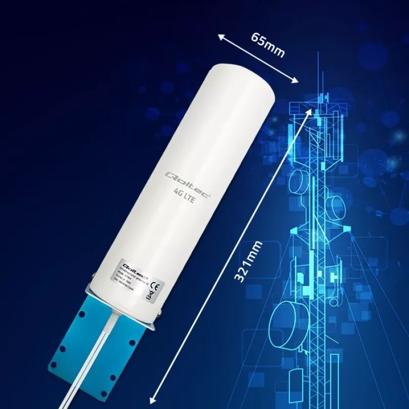 Āra visvirziena 4G LTE antenna QOLTEC 57044, 5 dBi, 600–2700 MHz, 50 W, 50 Ω, balts vara korpuss