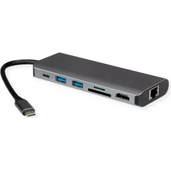 Dokstacija ROLINE 12021123 USB 3.2 Gen 1 Type-C Pelēka Ethernet 1000 Mbit/s