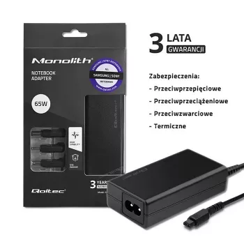 Qoltec 52415 Barošanas adapteris Samsung Sony 65W | 3 spraudņi | +strāvas kabelis
