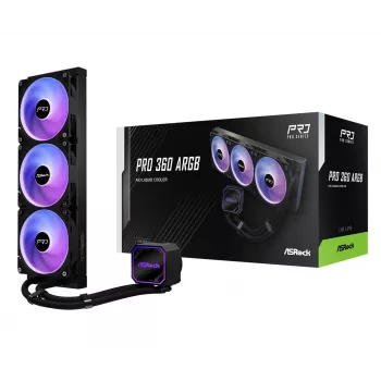CPU dzesētājs ASROCK Pro 360 ARGB Black — 360mm AIO šķidruma dzesētājs, ARGB apgaismojums