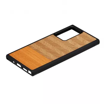 Aizsargmaciņa telefona Samsung Galaxy Note 20 Ultra koka un polikarbonāta Herringbone Orange Black