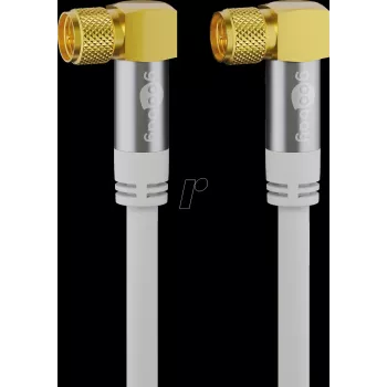 Goobay SAT antennas kabelis (135 dB tips), 4x ekranēts, 3 m, balts - zeltīts, F-spraudnis 90° > F-spraudnis 90° (70484)