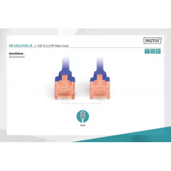 Digitus DK-1612-030/B RJ45 tīkla kabelis, CAT 6 U/UTP, 3 m, zils