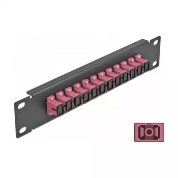Šķiedru optikas sadales panelis DeLOCK 10 collu 12 portu SC Simplex violets 1U melns