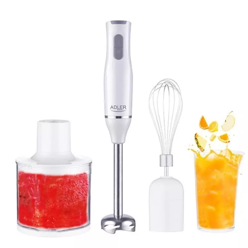 Adler AD 4620 rokas blenderis ar piederumiem, 800 W, 2 ātrumi, smalcinātājs 450 ml, mērtrauks 750 ml, putotājs, balts