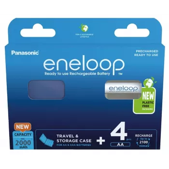 PANASONIC ENELOOP AA 2000 mAh uzlādējamās baterijas, 4 gab. + futrālis (BK-3MCDE/4CP+CASE)