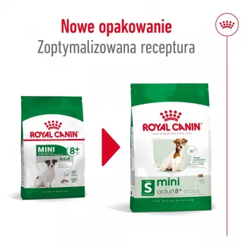 Sausā suņu barība Royal Canin Mini Adult 8+ 2 kg — mazās šķirnes 5–10 kg, mājputni, svara kontroles formula
