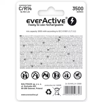 Akumulatora baterijas everActive R14/C Ni-MH 3500 mAh gatavas lietošanai