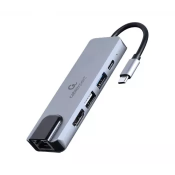 Dock klēpjdatoram Gembird A-CM-COMBO5-04 — USB 3.2 Gen 1 Type-C, 5 Gbit/s, PD 87 W, HDMI, Ethernet, USB-A