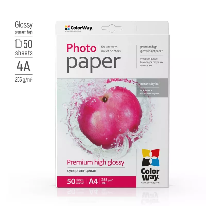 ColorWay Foto Papīrs, 50 loksnes | 255 g/m² | A4 | Premium High Glossy