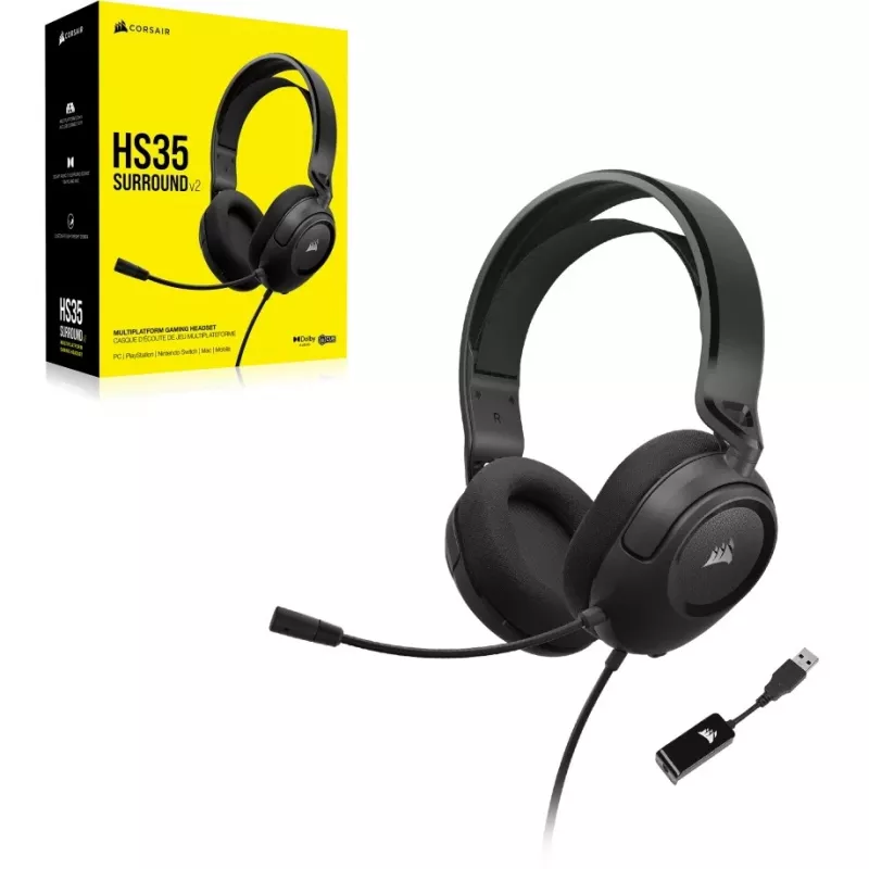CORSAIR HS35 SURROUND v2 Multiplatform Gaming Austiņas Carbon