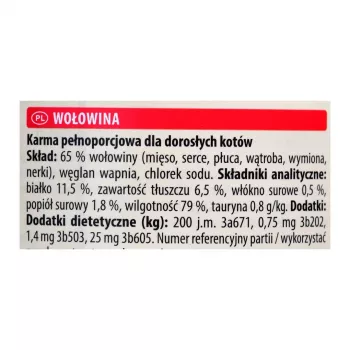 Slapjā barība kaķiem Animonda Carny 200 g — liellopu gaļa, bezgraudu, bezglutēna, pieaugušiem kaķiem, piemērota barības alerģijām