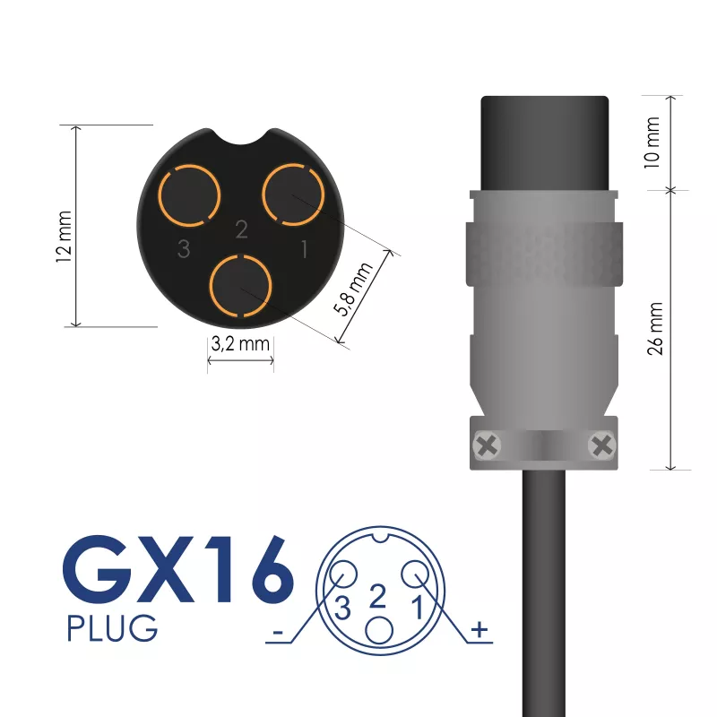 Akyga AK-EV-05 elektrovelosipēda lādētājs 48 V akumulatoriem, 54,6 V / 2 A, 110 W, GX16 12 mm ligzda, 1 m