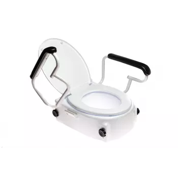 Paaugstināta tualetes poda sēdekļa ANTAR AT51204 ar vāku un roku balstiem, regulējams augstums 6–14 cm, platums 570 mm, max slodze 150 kg