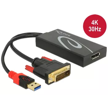 Adaptera kabelis DVI 24+1 + USB-A / DisplayPort 20p DeLOCK 62596 0,3 m
