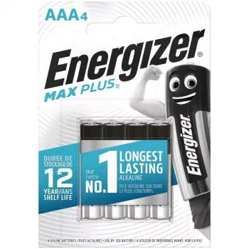 Vienreizējās lietošanas baterijas Energizer MAXPLUS AAA 4 iepakojumā, sārma, 1.5V, darba temperatūra -18–55°C