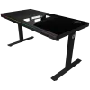 Divmotoru sēdus-stāvus regulējams spēļu galds ar iebūvētu PC korpusu, bezvadu lādētāju, RGB apgaismojumu, vadības paneli un USB portiem, rūdīta stikla virsma, melns