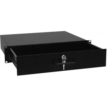 Rack atvilktne ar slēdzi Omnitronic 2U — modelis 30100952, priekšējā montāžas metāla glabāšanas atvilktne 19 collu statīviem