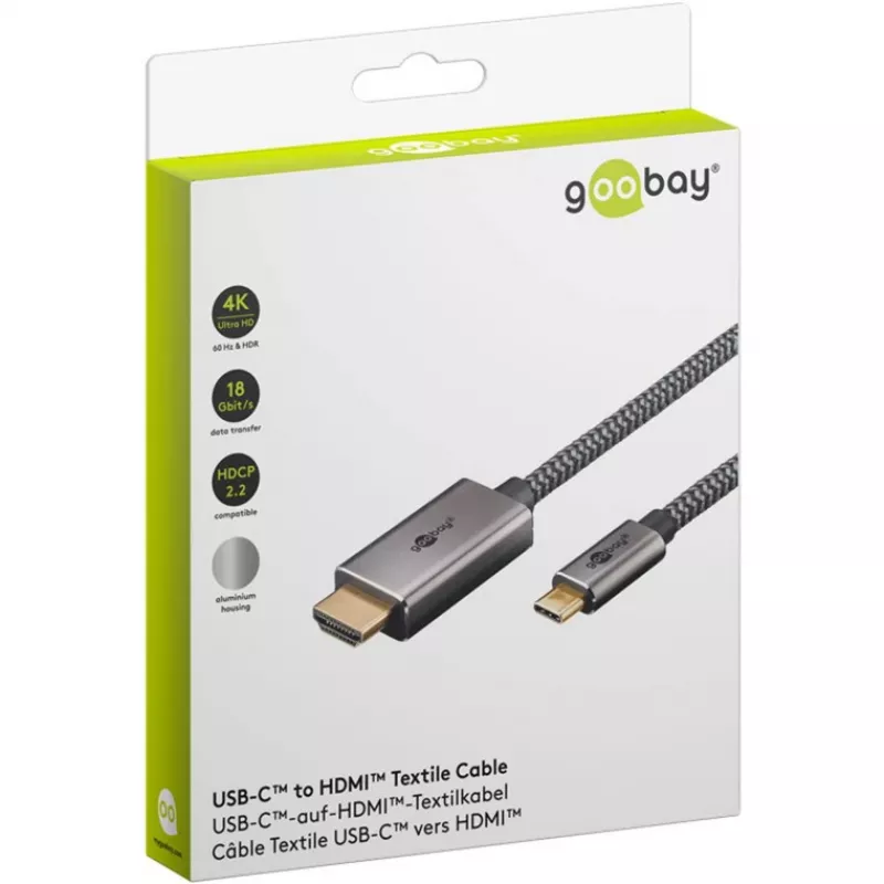 Pīts USB-C uz HDMI adaptera kabelis, 4K/60Hz, melns/sudrabs, 2m