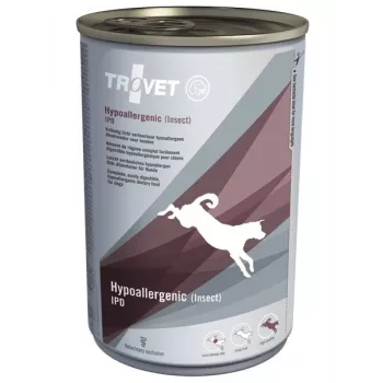 Veterinārā diētiskā barība suņiem TROVET Hypoallergenic Insect IPD Puppy Food 400 g – kukaiņu formula, olbaltumvielas 7%, tauki 6%, mitrums 78%