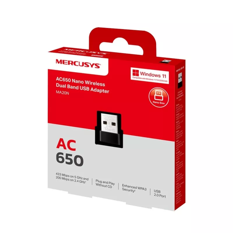Mercusys MA20N AC650 Nano USB Wi-Fi adapteris