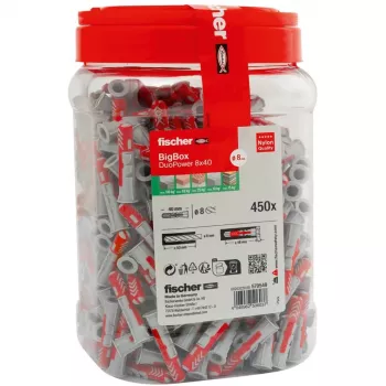 fischer Sienas dībelis DUOPOWER 8x40 BigBox Gaiši Pelēks/Sarkans 450 gab. pārlīmējamā kastē (570549)