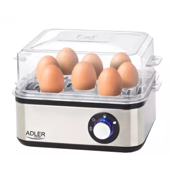 Olu vārītājs Adler AD 4486 — 8 olām, 800 W, melns satīna tērauds ar caurspīdīgu vāku