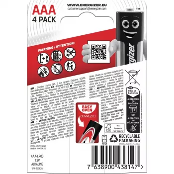 Energizer Alkaline Max AAA LR03, 4 gab., eko iepakojums