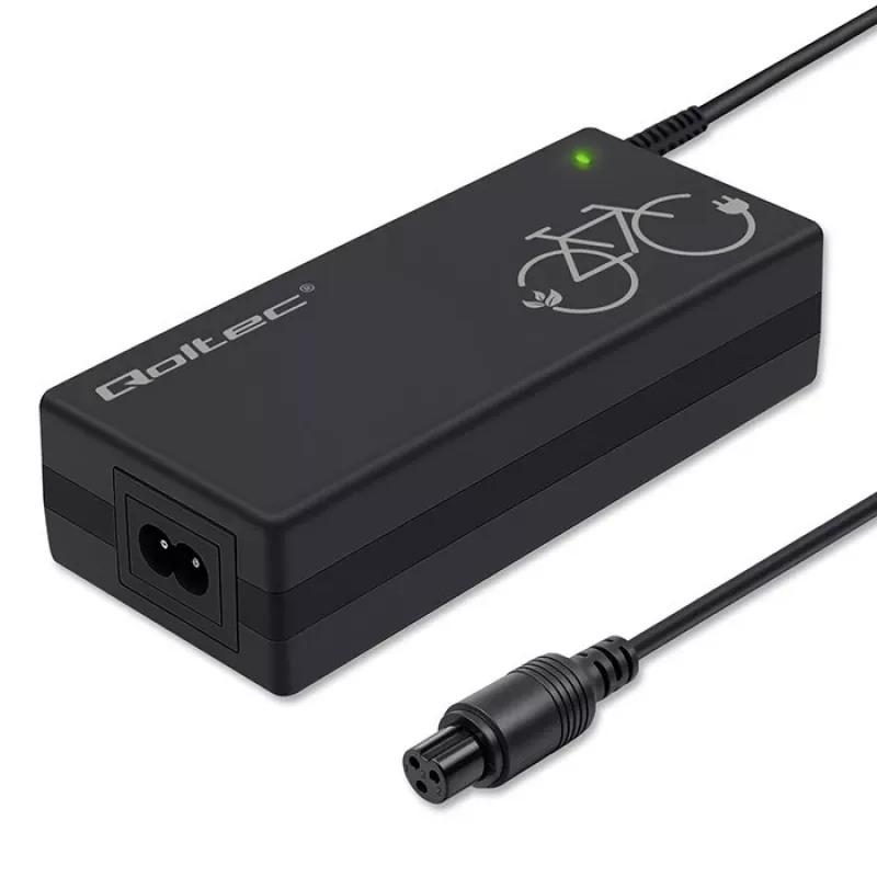 E-velosipēda lādētājs QOLTEC 36V–42V 2A ar GX12 3-pin savienotāju