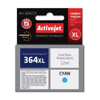 Saderīga kasetne ActiveJet AH-364CCX Ciāna, augstas ietilpības (XL), 12 ml, uz krāsvielu bāzes, aizstāj HP 364XL CB323EE